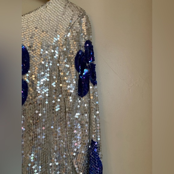 Vintage 100 % Silk Sequin Dress 80’s floral flower - Picture 6 of 11